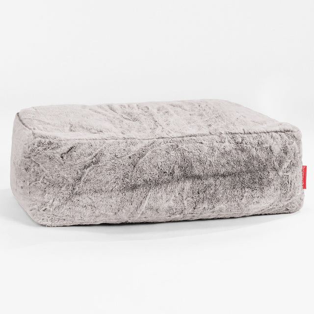Large Footstool - Faux Rabbit Fur Light Grey 01