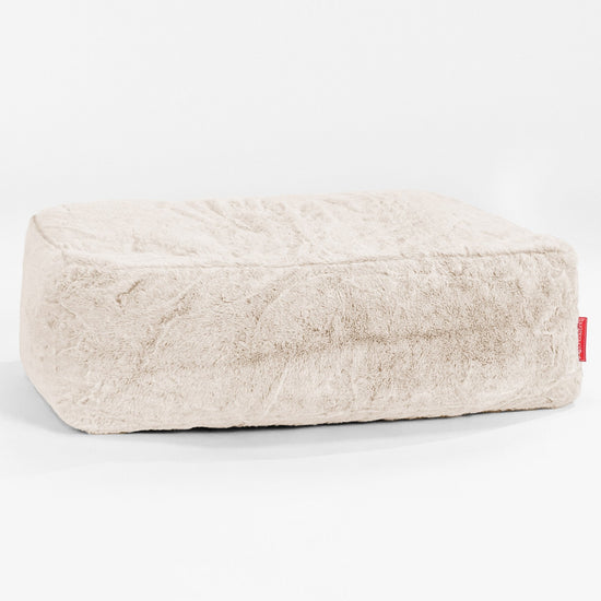 Large Footstool - Faux Rabbit Fur White 01