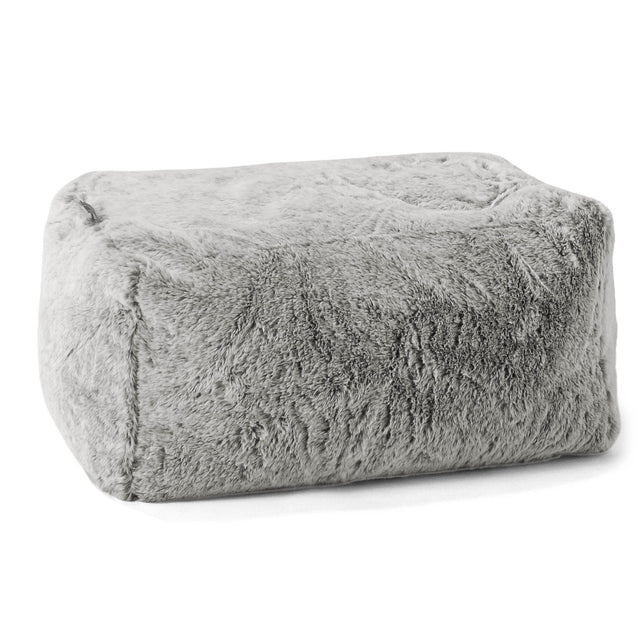 Small Footstool - Faux Rabbit Fur Light Grey 01