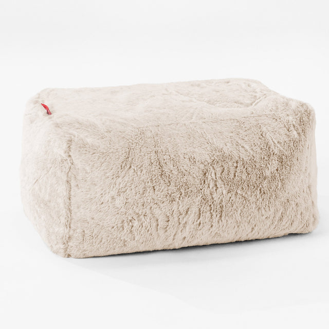 Small Footstool - Faux Rabbit Fur White 01