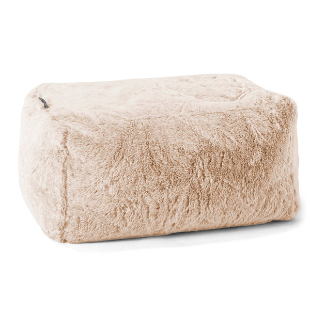 Small Footstool - Faux Rabbit Fur White 01
