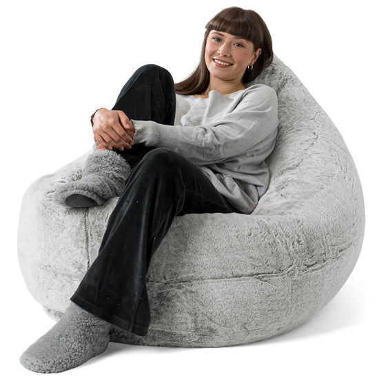 XL Pillow Beanbag - Faux Rabbit Fur Light Grey 02