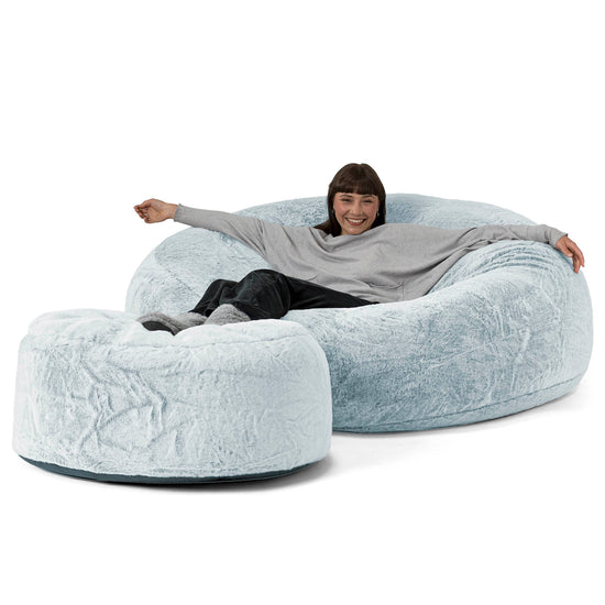 Mega Mammoth Bean Bag Sofa - Faux Rabbit Fur Dusty Blue 02