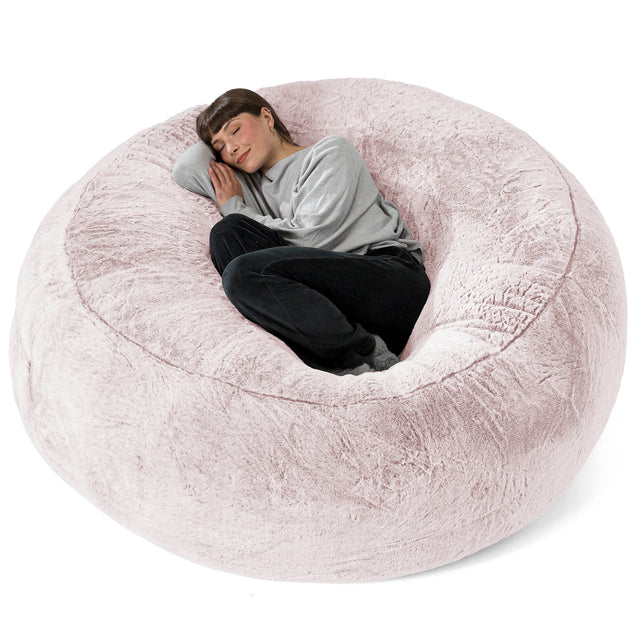 Mega Mammoth Bean Bag Sofa - Faux Rabbit Fur Dusty Pink 01