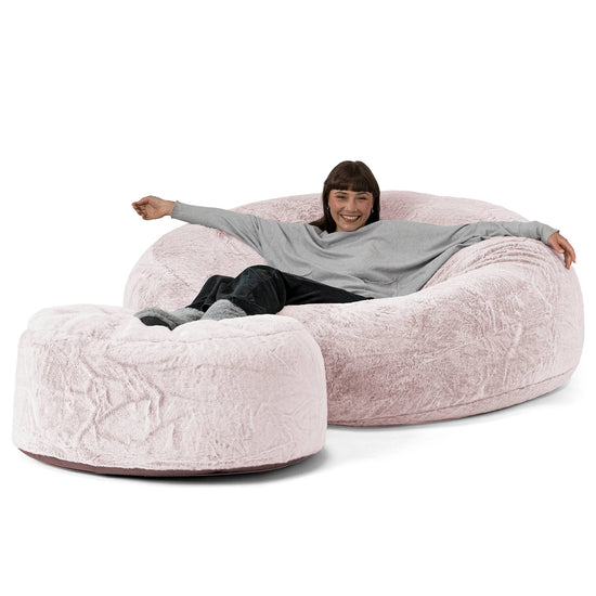 Mega Mammoth Bean Bag Sofa - Faux Rabbit Fur Dusty Pink 02