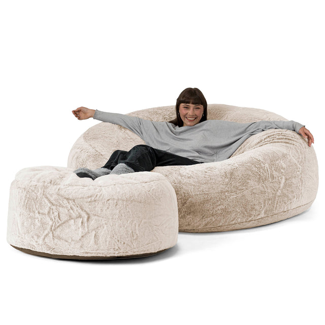 Mega Mammoth Bean Bag Sofa - Faux Rabbit Fur Golden Brown 02