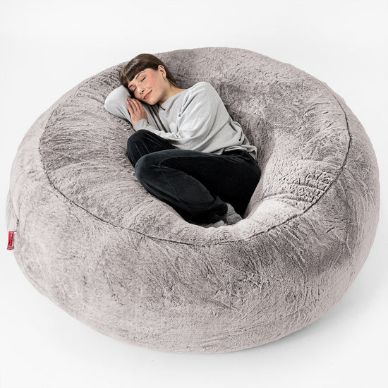 Mega Mammoth Bean Bag Sofa - Faux Rabbit Fur Light Grey 01