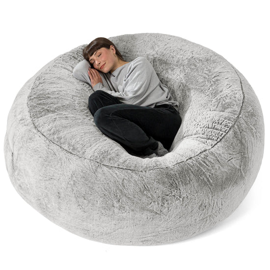 Mega Mammoth Bean Bag Sofa - Faux Rabbit Fur Light Grey 01