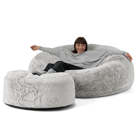 Mega Mammoth Bean Bag Sofa - Faux Rabbit Fur Light Grey 02