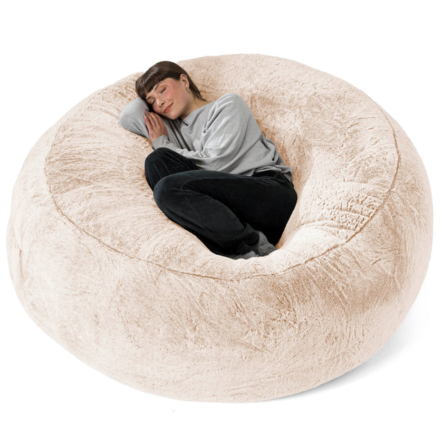 Mega Mammoth Bean Bag Sofa - Faux Rabbit Fur White 01