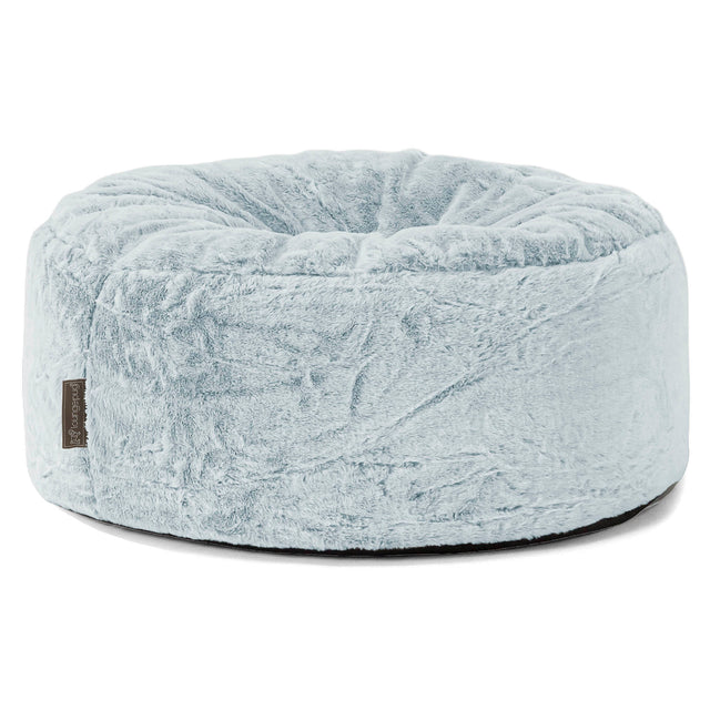 Large Round Pouffe - Faux Rabbit Fur Dusty Blue 01