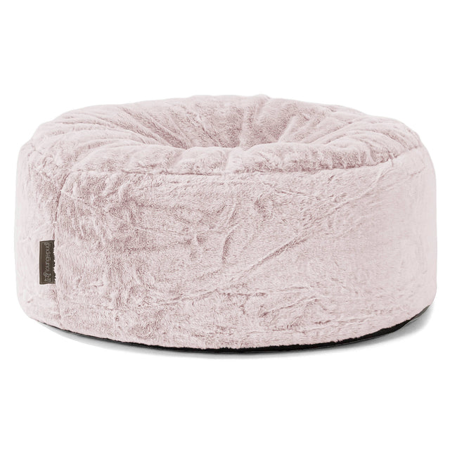 Large Round Pouffe - Faux Rabbit Fur Dusty Pink 01