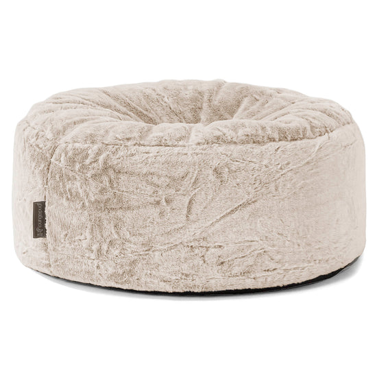 Large Round Pouffe - Faux Rabbit Fur Golden Brown 01