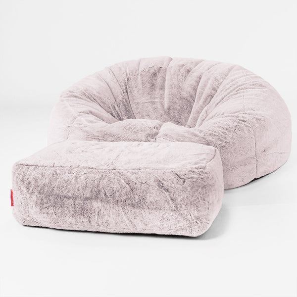 Classic Sofa Bean Bag - Faux Rabbit Fur Dusty Pink 01