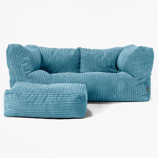 The 2 Seater Albert Sofa Bean Bag - Cord Aegean Blue 02