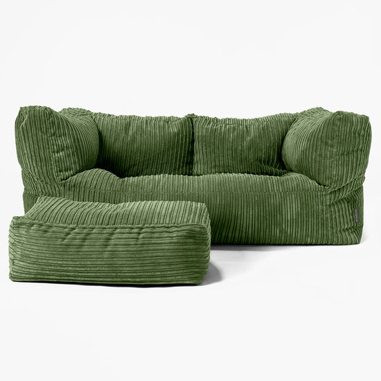 The 2 Seater Albert Sofa Bean Bag - Cord Forest Green 02