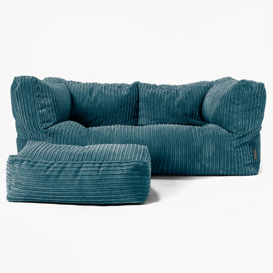 The 2 Seater Albert Sofa Bean Bag - Cord Teal Blue 02