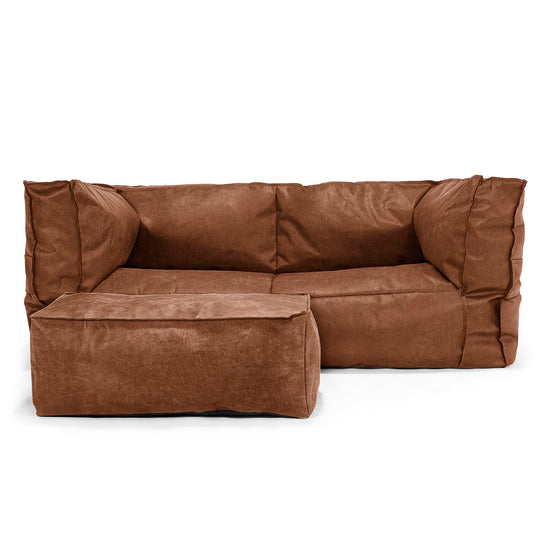 The 2 Seater Albert Sofa Bean Bag - Distressed Leather British Tan 02