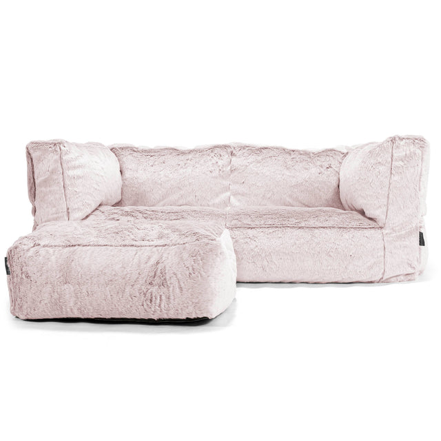 The 2 Seater Albert Sofa Bean Bag - Faux Rabbit Fur Dusty Pink 02