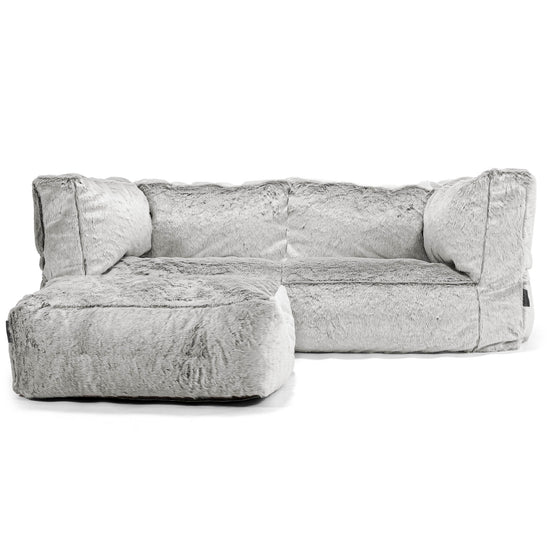The 2 Seater Albert Sofa Bean Bag - Faux Rabbit Fur Light Grey 02