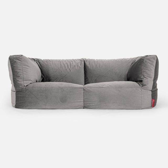 The 2 Seater Albert Sofa Bean Bag - Velvet Silver 01