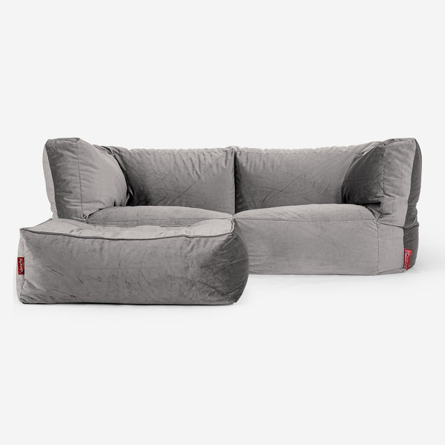 The 2 Seater Albert Sofa Bean Bag - Velvet Silver 02