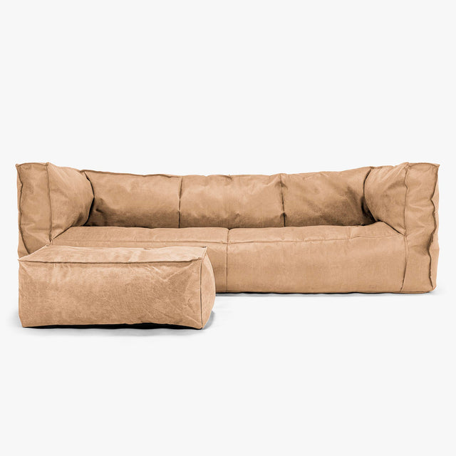 The 3 Seater Albert Sofa Bean Bag - Distressed Leather Honey Brown 02