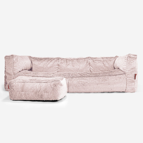 The 3 Seater Albert Sofa Bean Bag - Faux Rabbit Fur Dusty Pink 02
