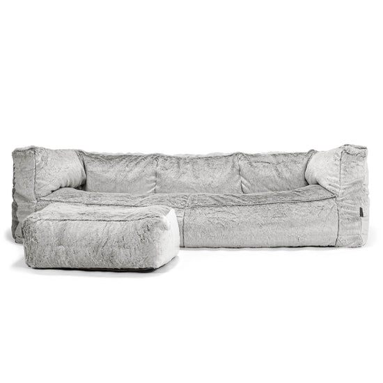 The 3 Seater Albert Sofa Bean Bag - Faux Rabbit Fur Light Grey 02