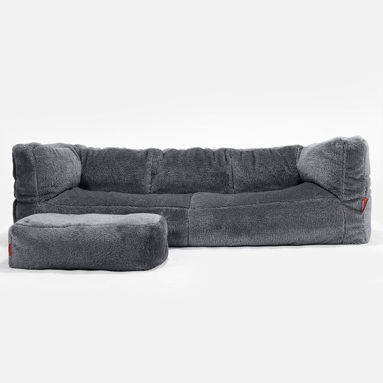 The 3 Seater Albert Sofa Bean Bag - Teddy Faux Fur Dark Grey 02