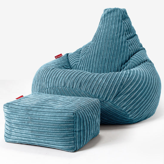 Highback Bean Bag Chair - Cord Aegean Blue 01