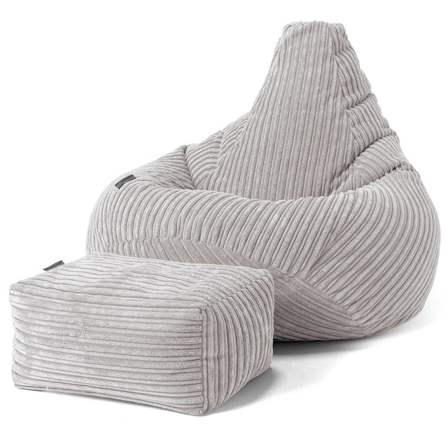 Highback Bean Bag Chair - Cord Aluminium Silver 01