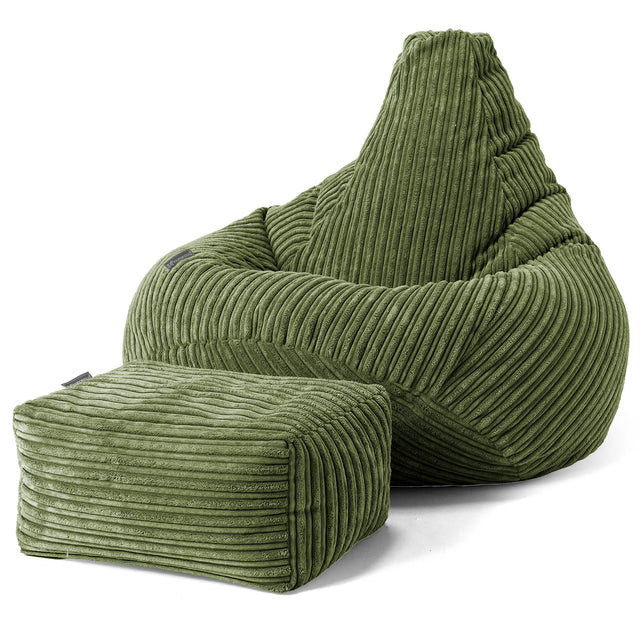 Highback Bean Bag Chair - Cord Forest Green 01