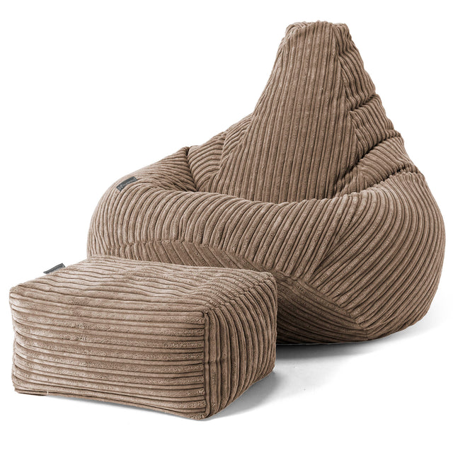 Highback Bean Bag Chair - Cord Mocha Brown 01