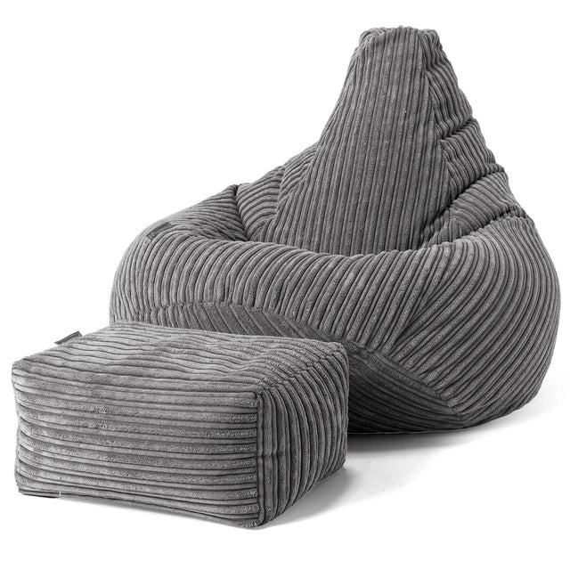 Highback Bean Bag Chair - Cord Steel Grey 01