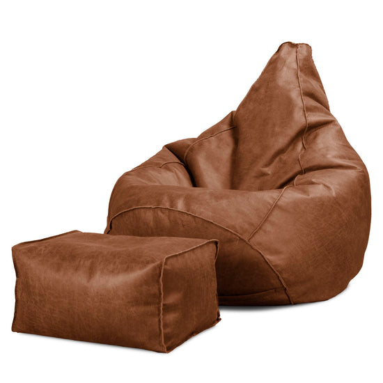 Highback Bean Bag Chair - Distressed Leather British Tan 02