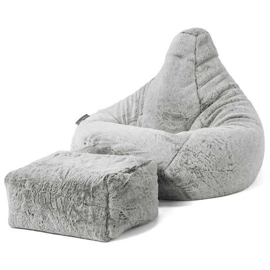 Highback Bean Bag Chair - Faux Rabbit Fur Light Grey 01