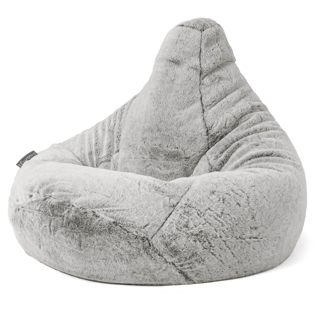 Highback Bean Bag Chair - Faux Rabbit Fur Light Grey 04