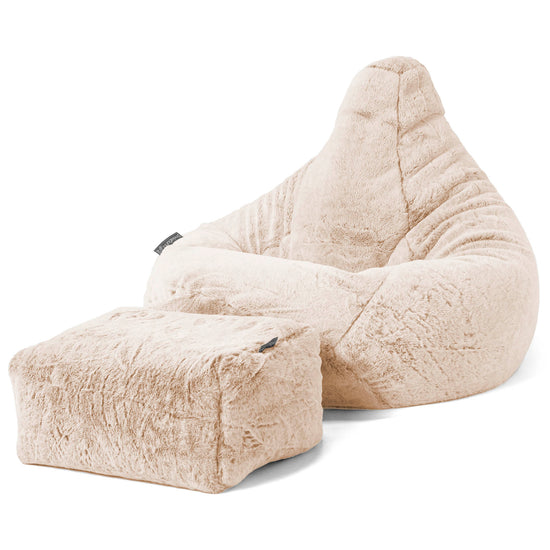 Highback Bean Bag Chair - Faux Rabbit Fur White 01