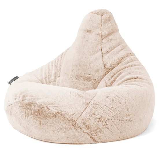 Highback Bean Bag Chair - Faux Rabbit Fur White 04