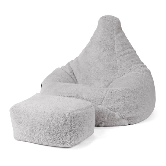 Highback Bean Bag Chair - Teddy Faux Fur Medium Grey 04