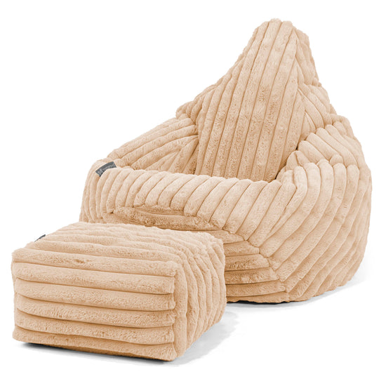 Highback Bean Bag Chair - Ultra Plush Cord Peach 01