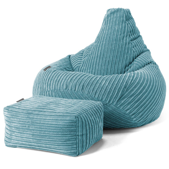 Children's Gaming Bean Bag Chair 6-14 yr - Cord Aegean Blue 02