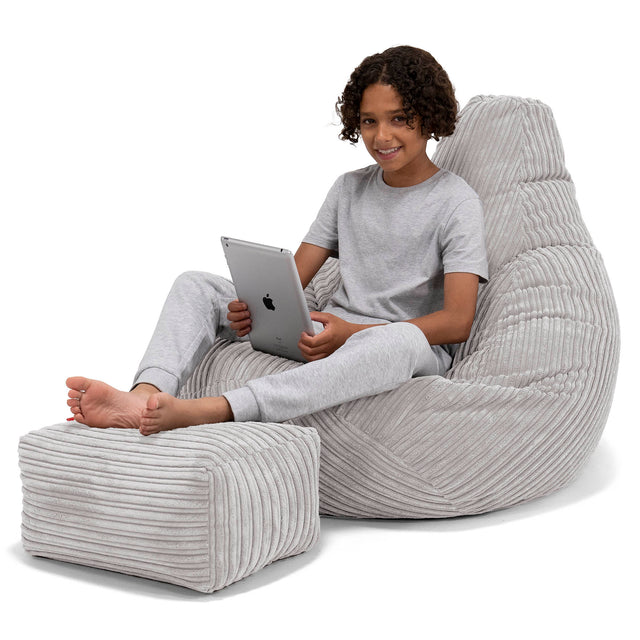 Children's Gaming Bean Bag Chair 6-14 yr - Cord Aluminium Silver 01