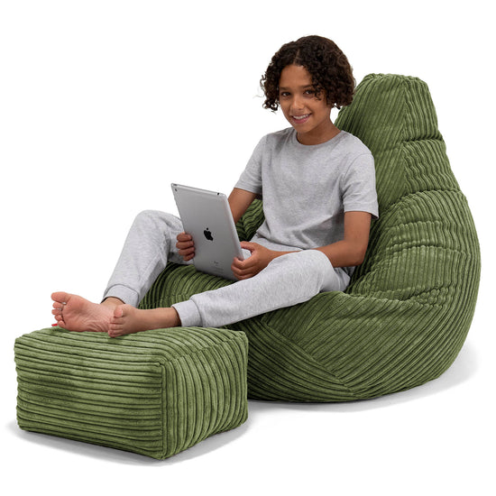 Children's Gaming Bean Bag Chair 6-14 yr - Cord Forest Green 01