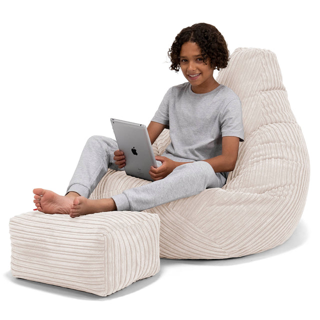 Children's Gaming Bean Bag Chair 6-14 yr - Cord Ivory 01
