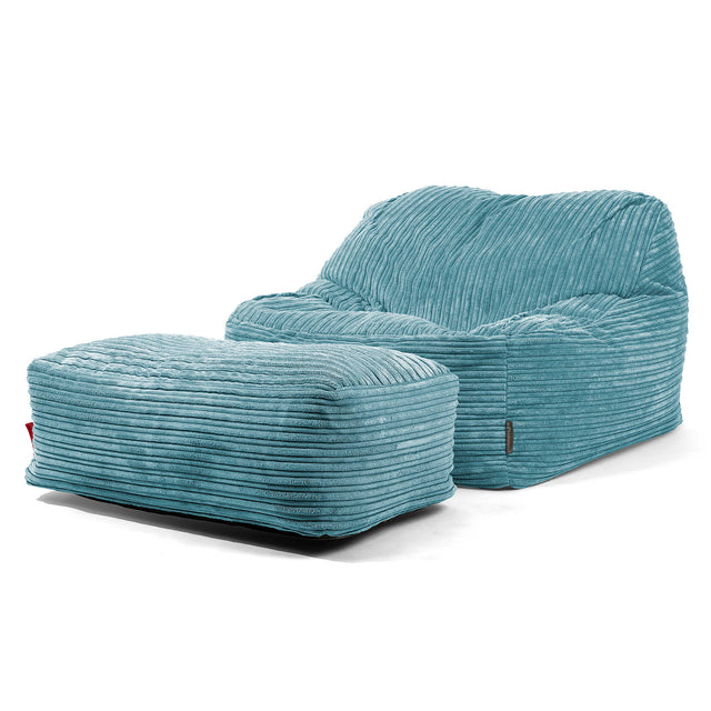 Sloucher Bean Bag Chair - Cord Aegean Blue 01