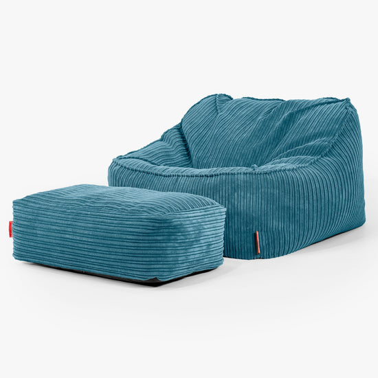 Sloucher Bean Bag Chair - Cord Aegean Blue 02