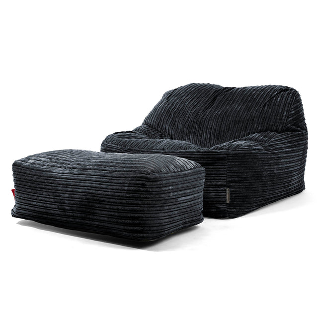 Sloucher Bean Bag Chair - Cord Black 01