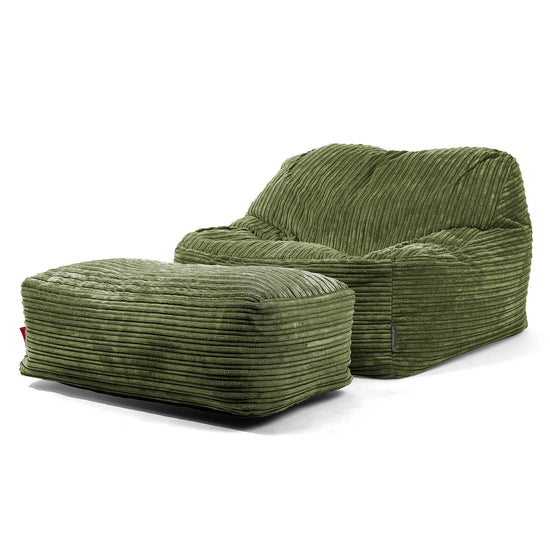 Sloucher Bean Bag Chair - Cord Forest Green 01